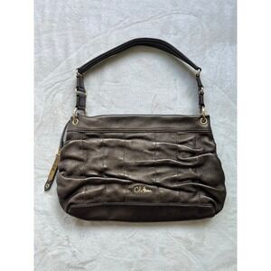 Cole‎ Haan Metallic Bronze Soft Pebbled Leather Ruched Handbag